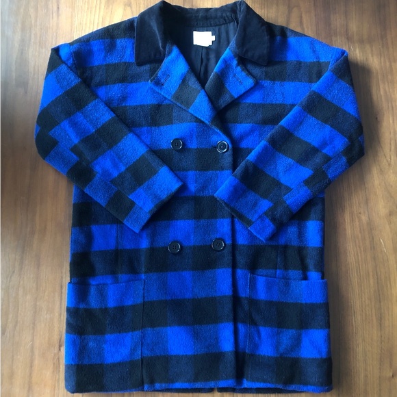 Alice & Urban Oputfitters Blue Buffalo Check Pea Coat ✨Ladies Size S Wool Blend - Picture 3 of 11